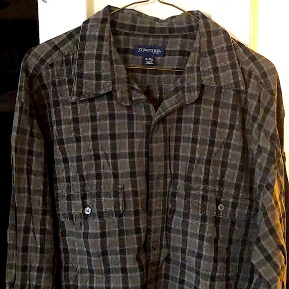 St. John's Bay Other - ST. JOHNS BAY 👔 100% COTTON GREEN-GRAY & BLACK L/S PLAID SHIRT Men’s XL TALL